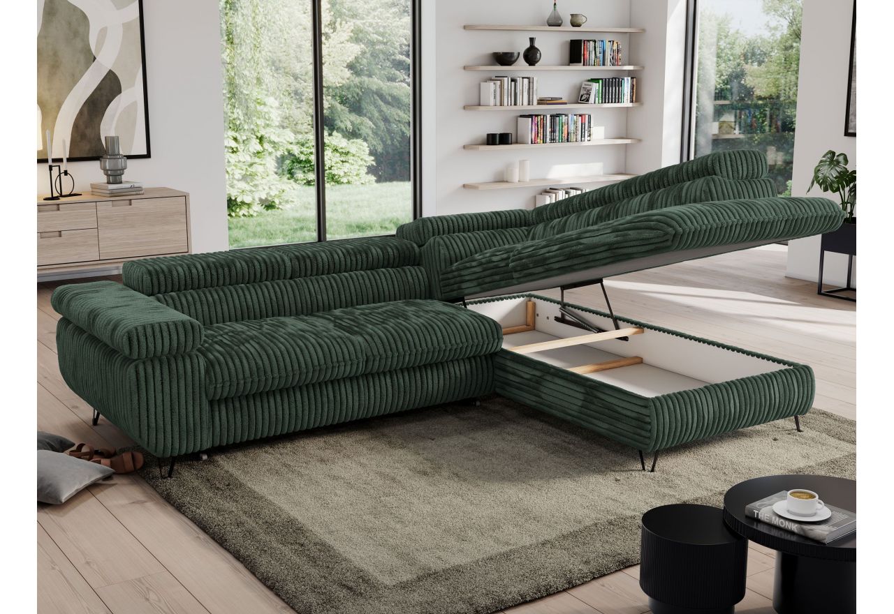 Narożnik PEDRO L - strona prawa - ciemnozielony, sztruks