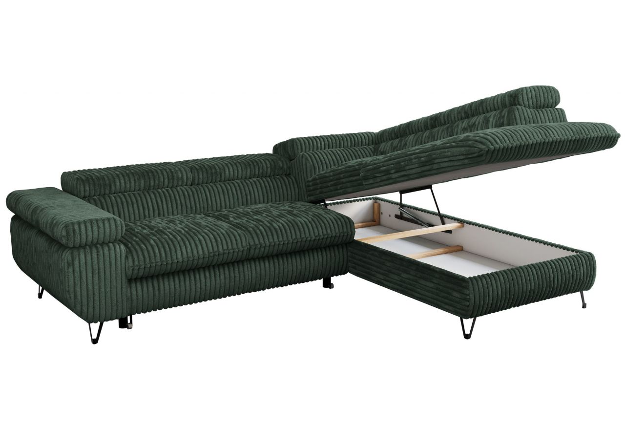 Narożnik PEDRO L - strona prawa - ciemnozielony, sztruks