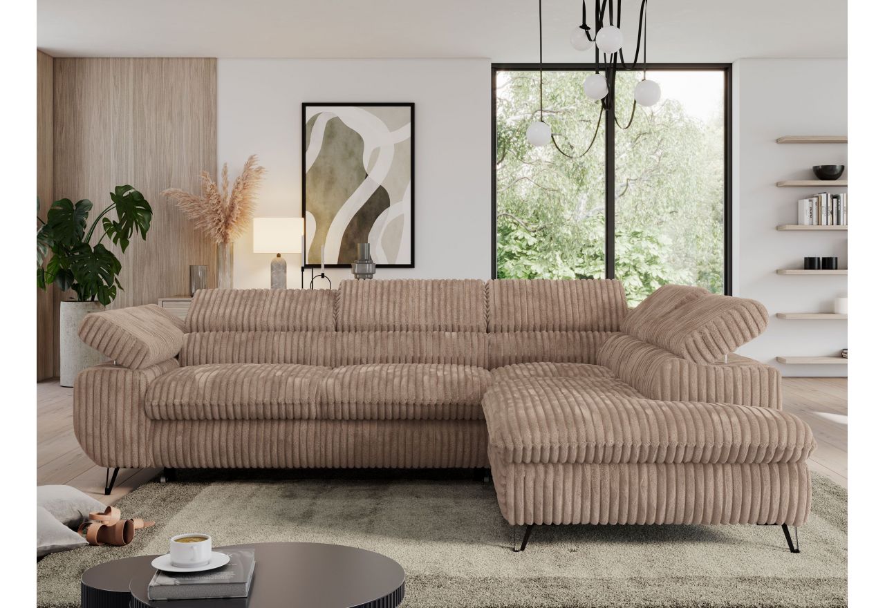 Narożnik PEDRO L - strona prawa - brązowy, sztruks