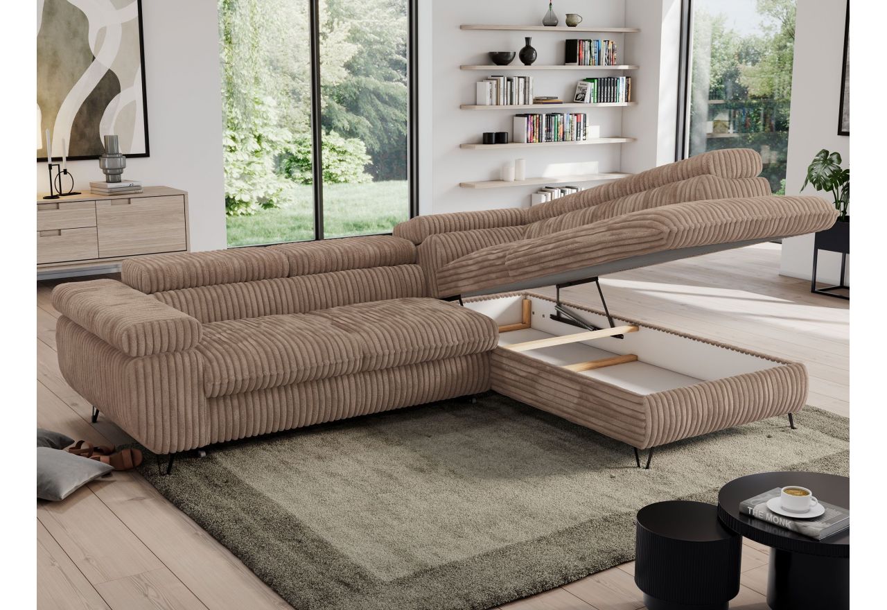 Narożnik PEDRO L - strona prawa - brązowy, sztruks