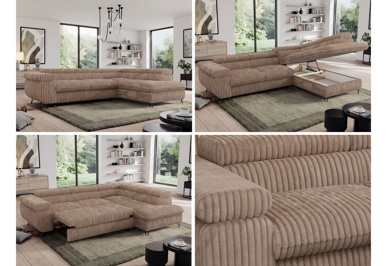 Narożnik PEDRO L - strona prawa - brązowy, sztruks