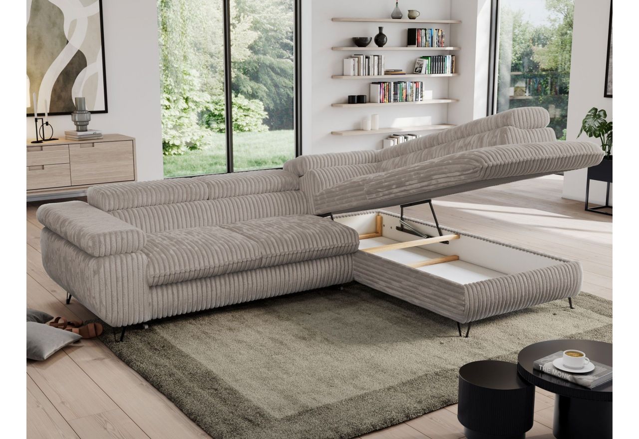 Narożnik PEDRO L - strona prawa - jasnobrązowy, sztruks