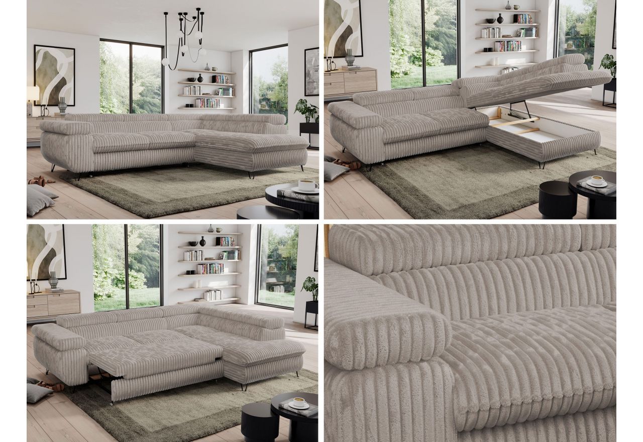 Narożnik PEDRO L - strona prawa - jasnobrązowy, sztruks