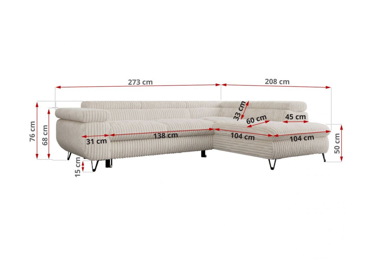 Narożnik PEDRO L - strona prawa - beżowy, sztruks