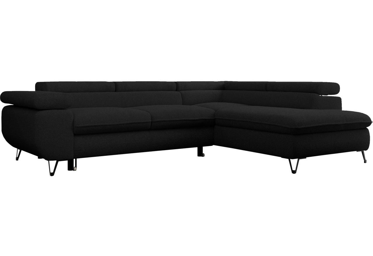 Narożnik PEDRO L - strona prawa - czarny, boucle