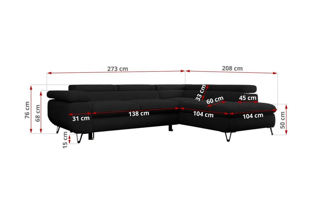 Narożnik PEDRO L - strona prawa - czarny, boucle