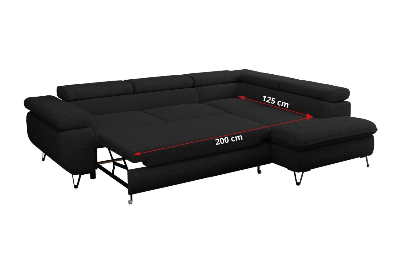 Narożnik PEDRO L - strona prawa - czarny, boucle