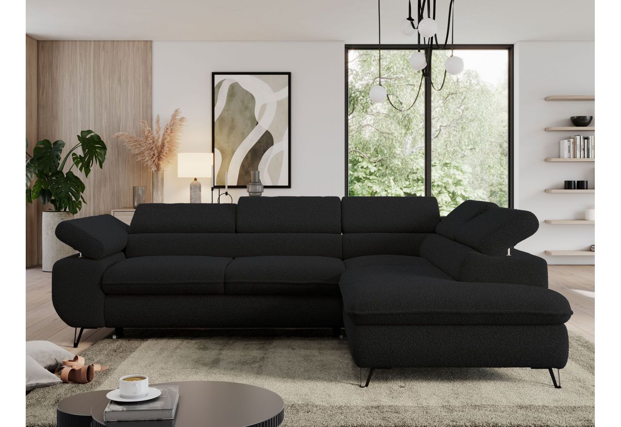 Narożnik PEDRO L - strona prawa - czarny, boucle