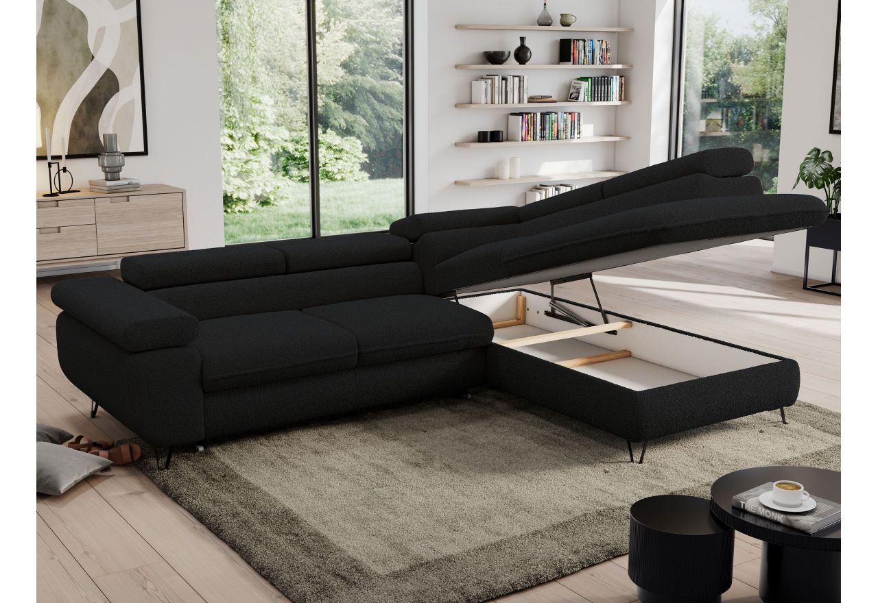 Narożnik PEDRO L - strona prawa - czarny, boucle