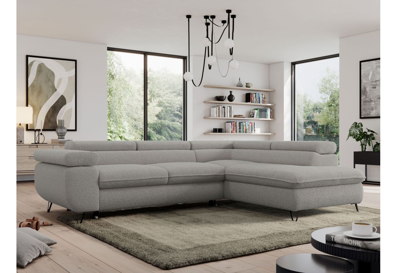 Narożnik PEDRO L - strona prawa - jasnoszary, boucle