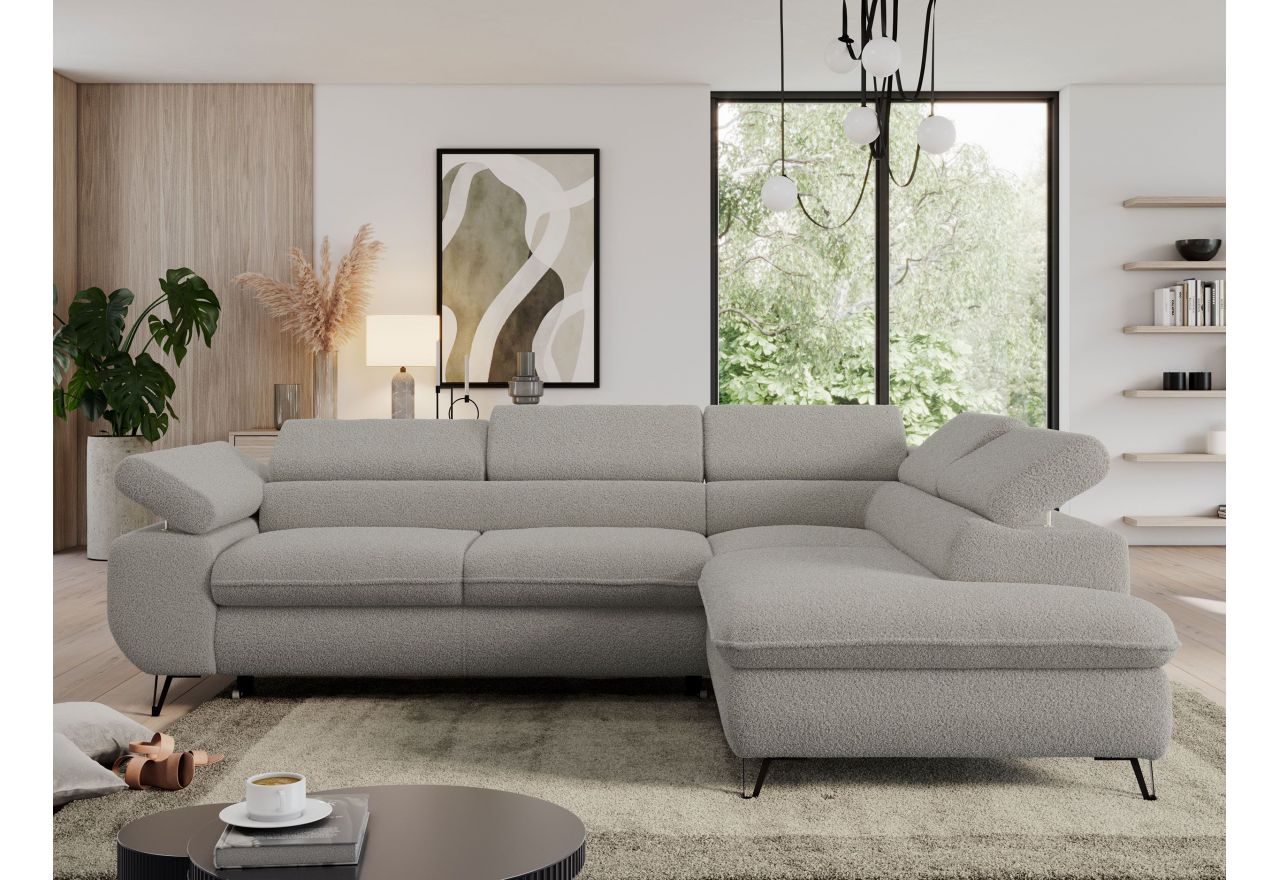 Narożnik PEDRO L - strona prawa - jasnoszary, boucle