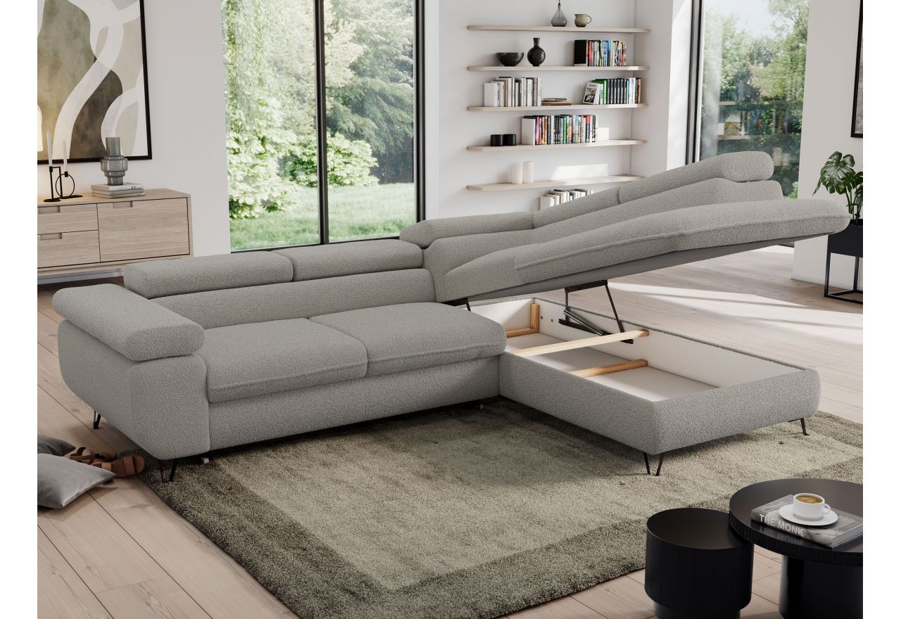 Narożnik PEDRO L - strona prawa - jasnoszary, boucle