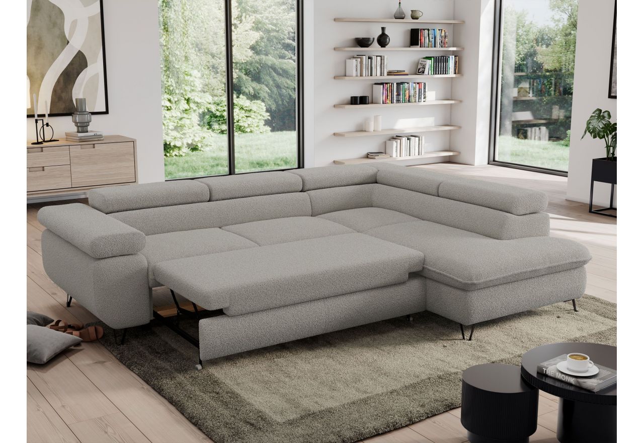 Narożnik PEDRO L - strona prawa - jasnoszary, boucle