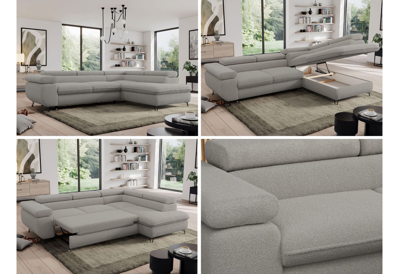 Narożnik PEDRO L - strona prawa - jasnoszary, boucle