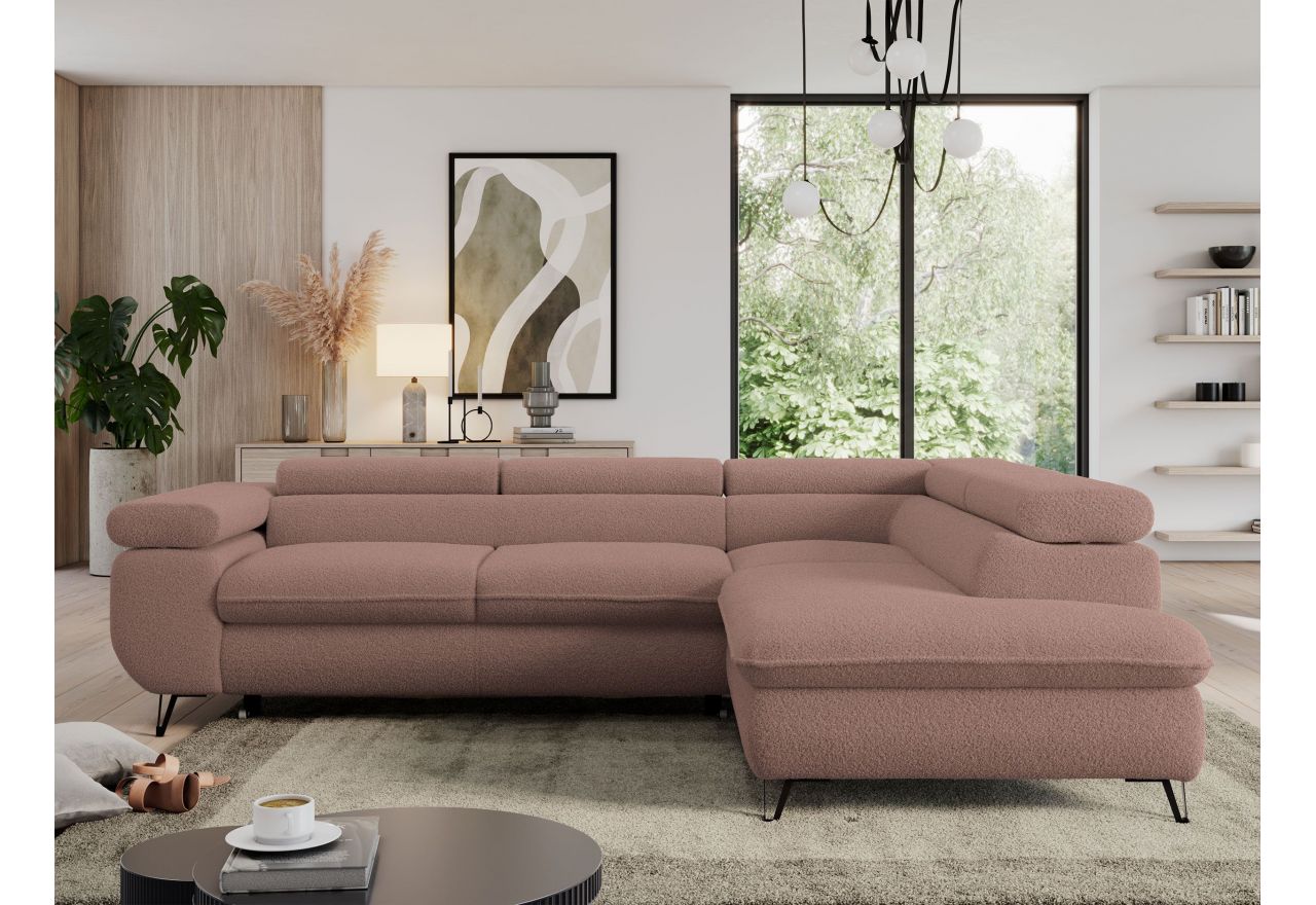 Narożnik PEDRO L - strona prawa - różowy, boucle