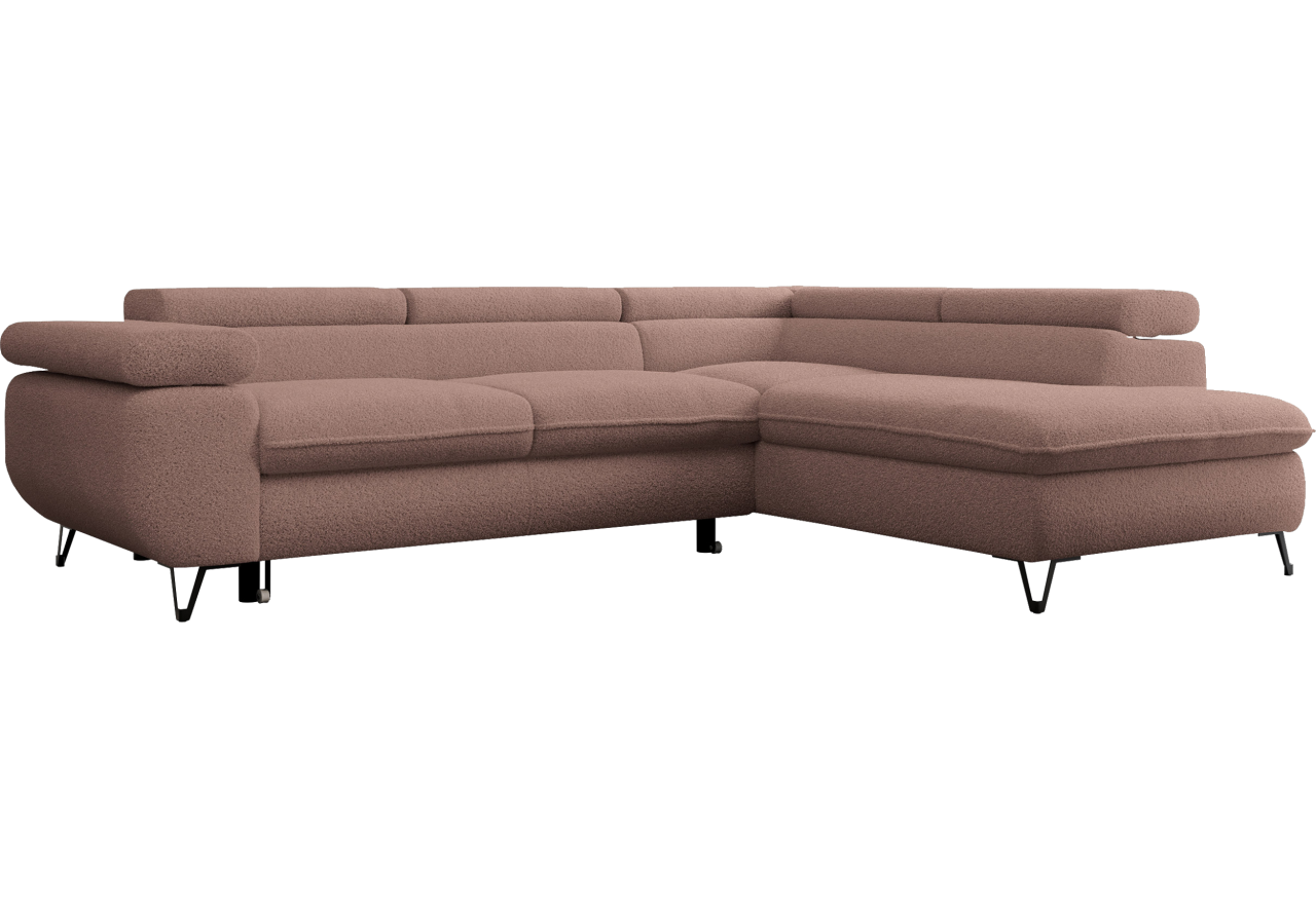 Narożnik PEDRO L - strona prawa - różowy, boucle