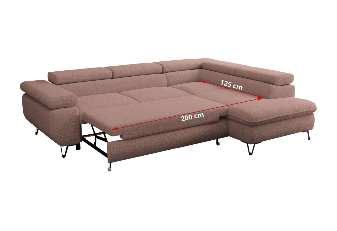 Narożnik PEDRO L - strona prawa - różowy, boucle