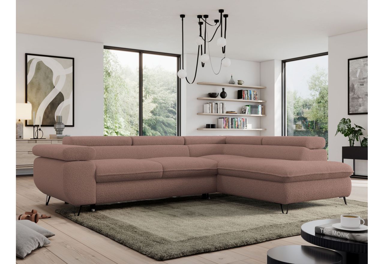 Narożnik PEDRO L - strona prawa - różowy, boucle