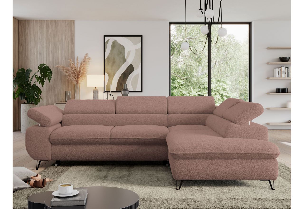 Narożnik PEDRO L - strona prawa - różowy, boucle