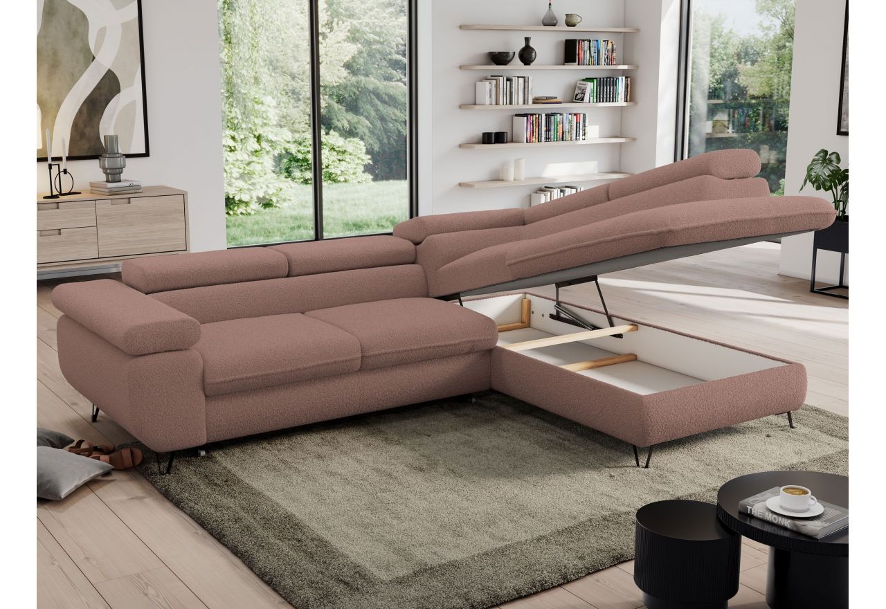 Narożnik PEDRO L - strona prawa - różowy, boucle