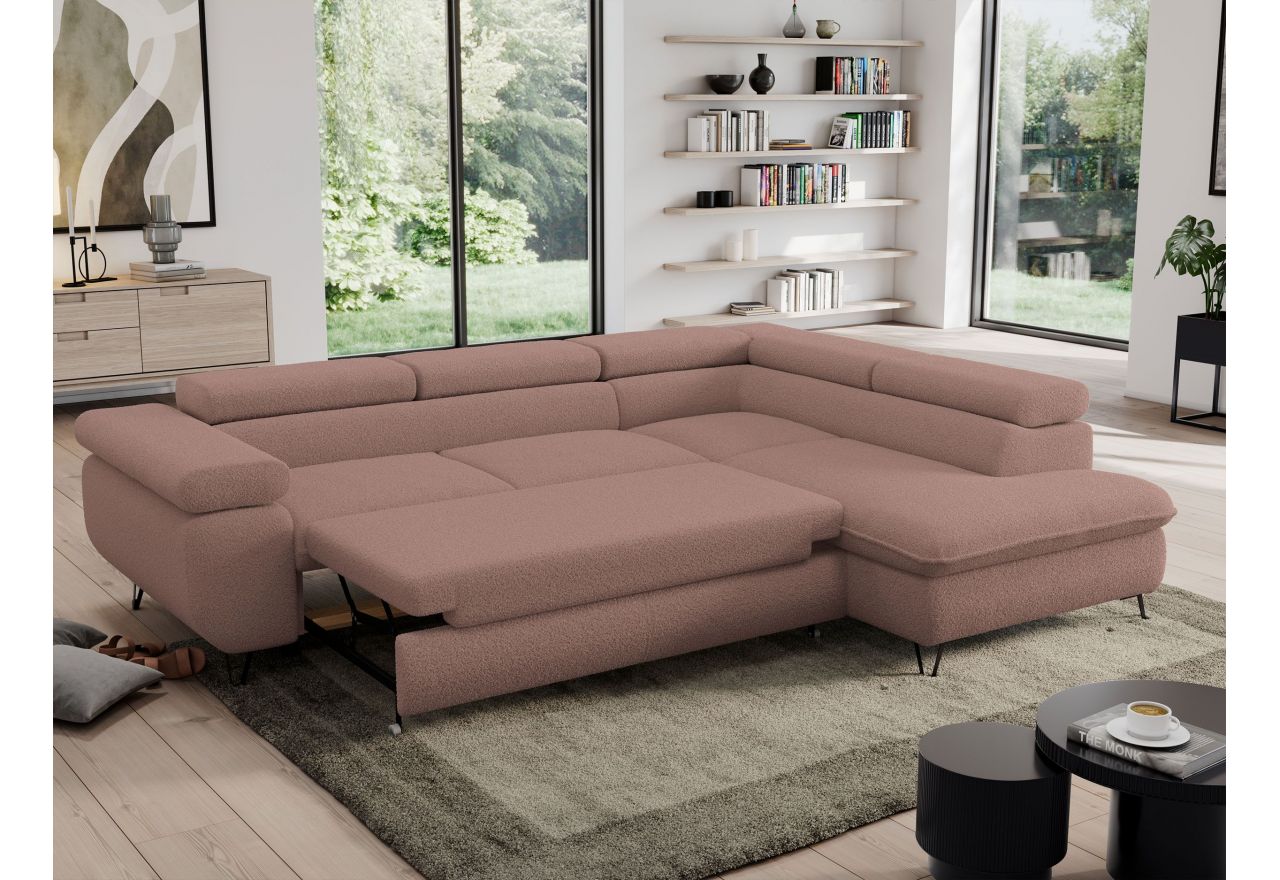 Narożnik PEDRO L - strona prawa - różowy, boucle