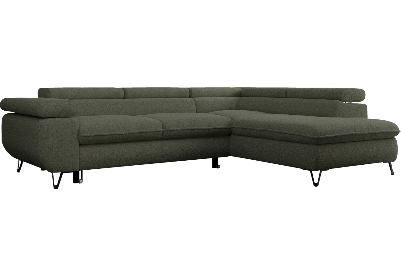 Narożnik PEDRO L - strona prawa - ciemnozielony, boucle