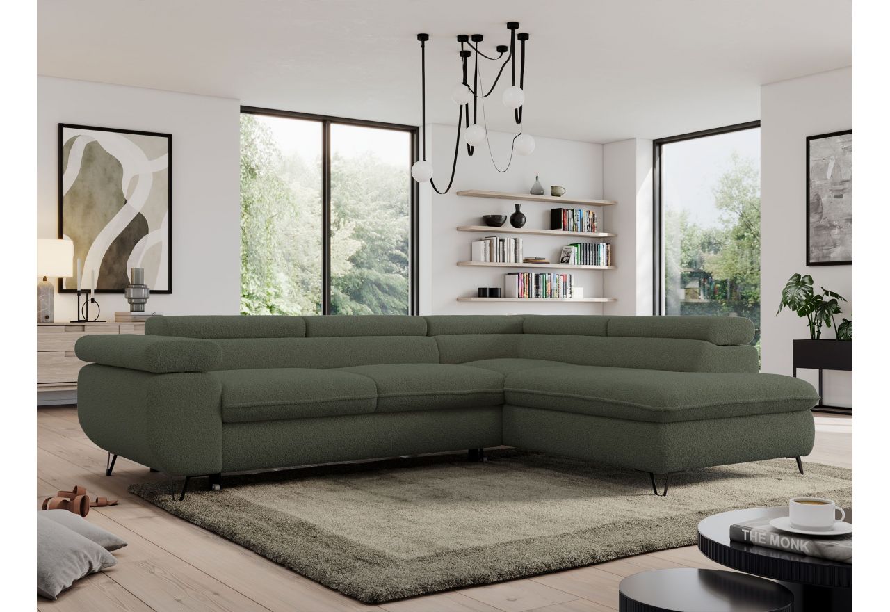 Narożnik PEDRO L - strona prawa - ciemnozielony, boucle