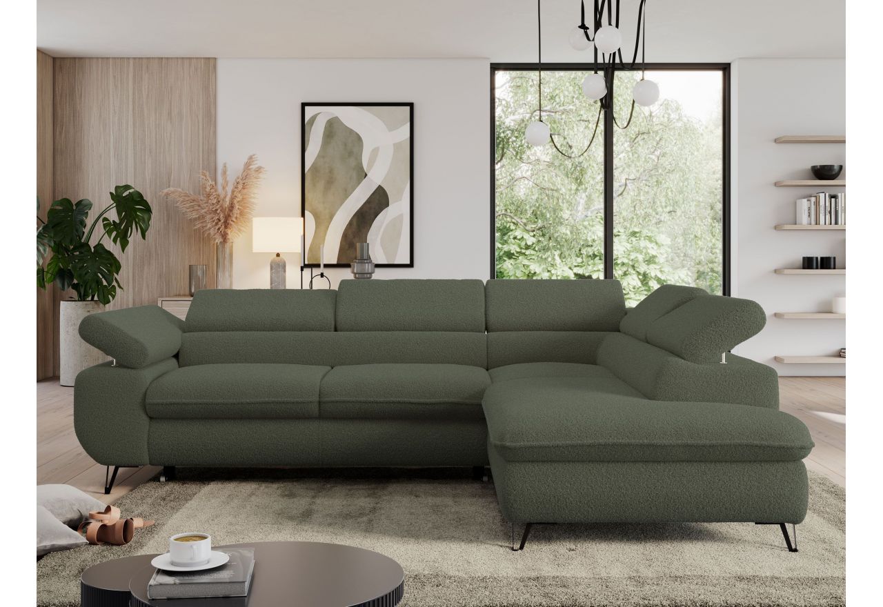 Narożnik PEDRO L - strona prawa - ciemnozielony, boucle