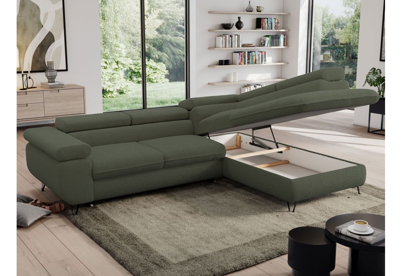 Narożnik PEDRO L - strona prawa - ciemnozielony, boucle