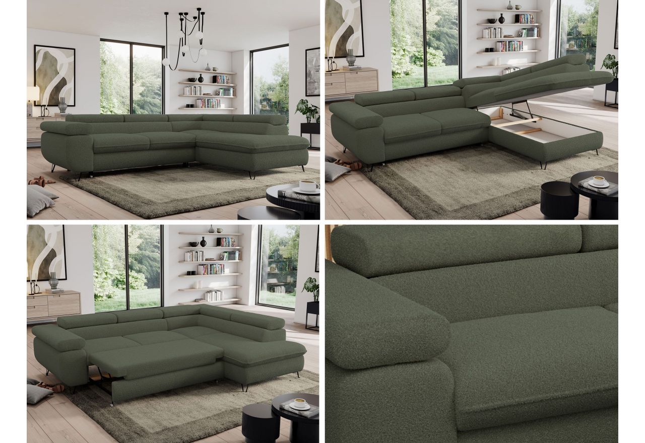 Narożnik PEDRO L - strona prawa - ciemnozielony, boucle