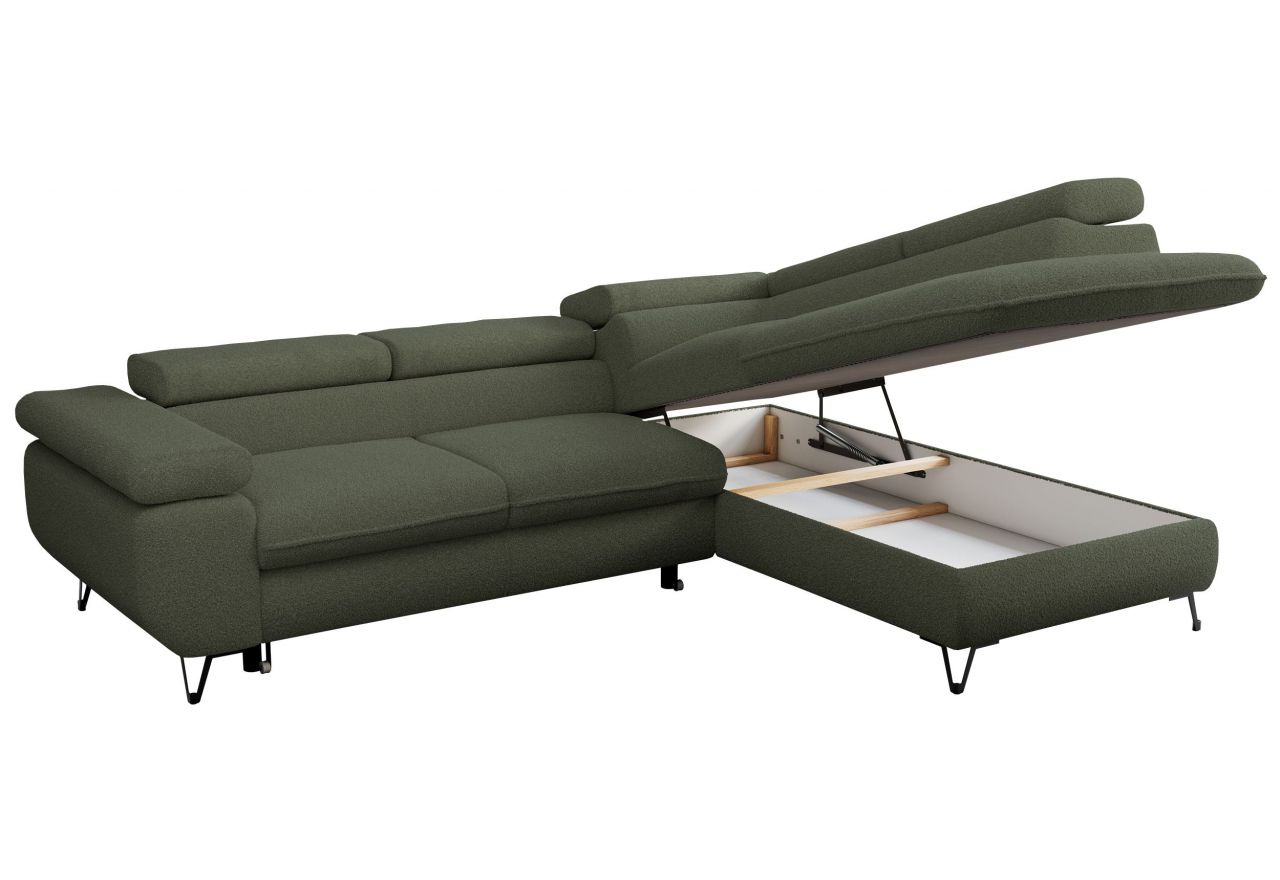 Narożnik PEDRO L - strona prawa - ciemnozielony, boucle