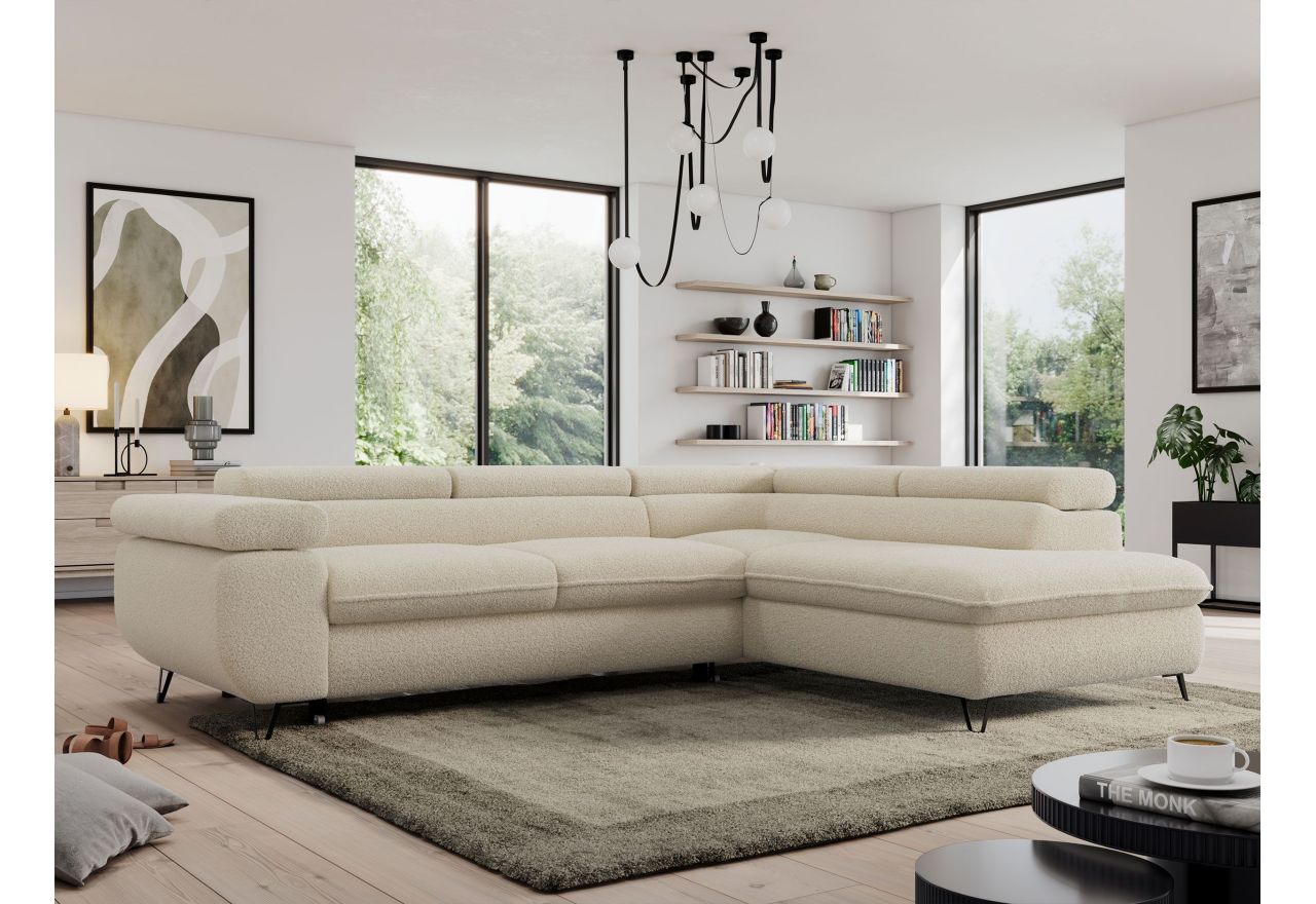 Narożnik PEDRO L - strona prawa - beżowy, boucle