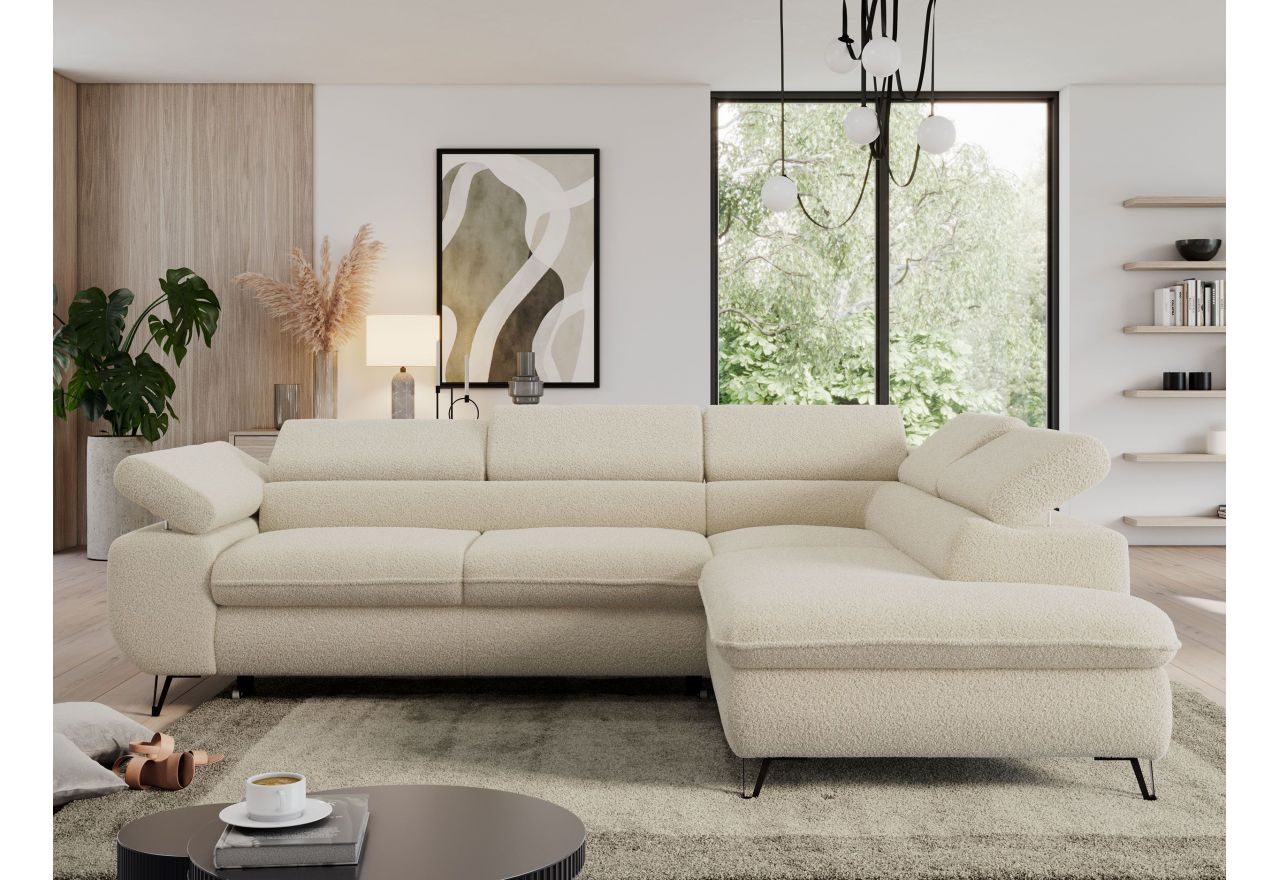 Narożnik PEDRO L - strona prawa - beżowy, boucle