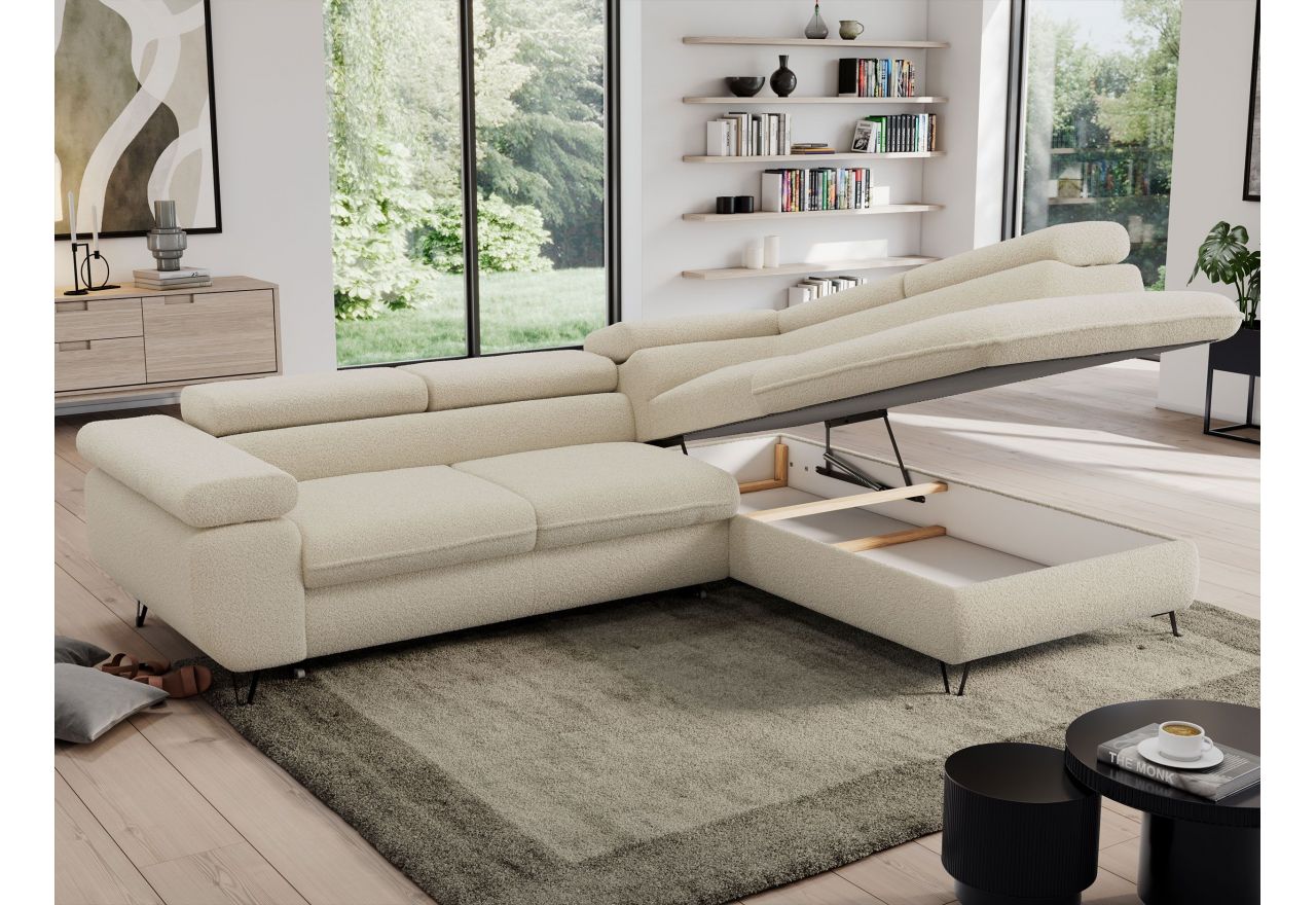 Narożnik PEDRO L - strona prawa - beżowy, boucle