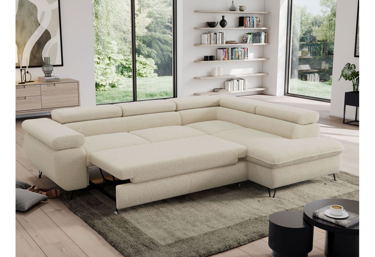 Narożnik PEDRO L - strona prawa - beżowy, boucle