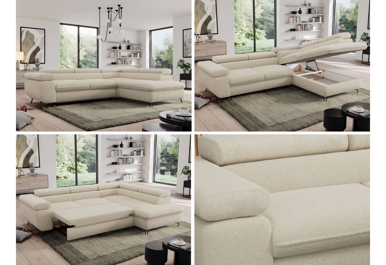 Narożnik PEDRO L - strona prawa - beżowy, boucle