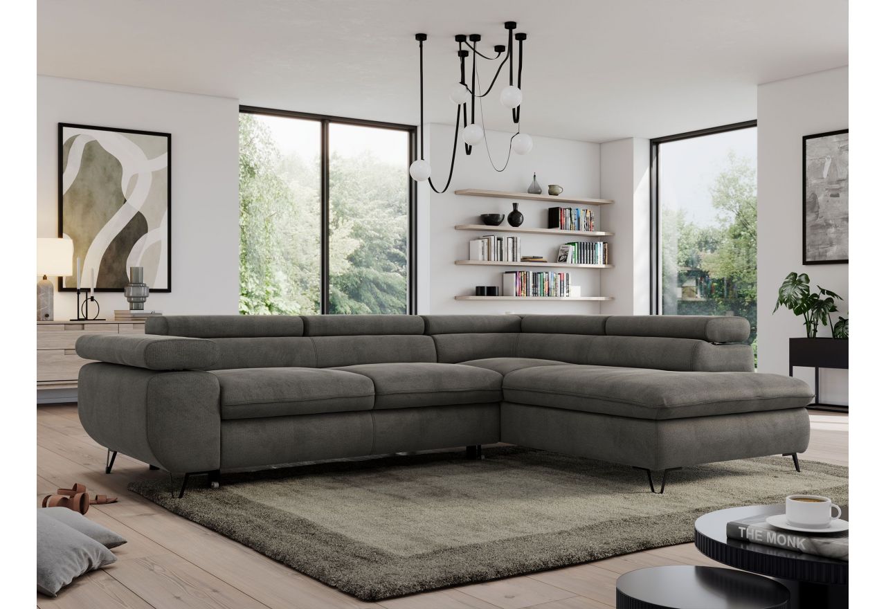 Narożnik PEDRO L - strona prawa - ciemnoszary, welwet