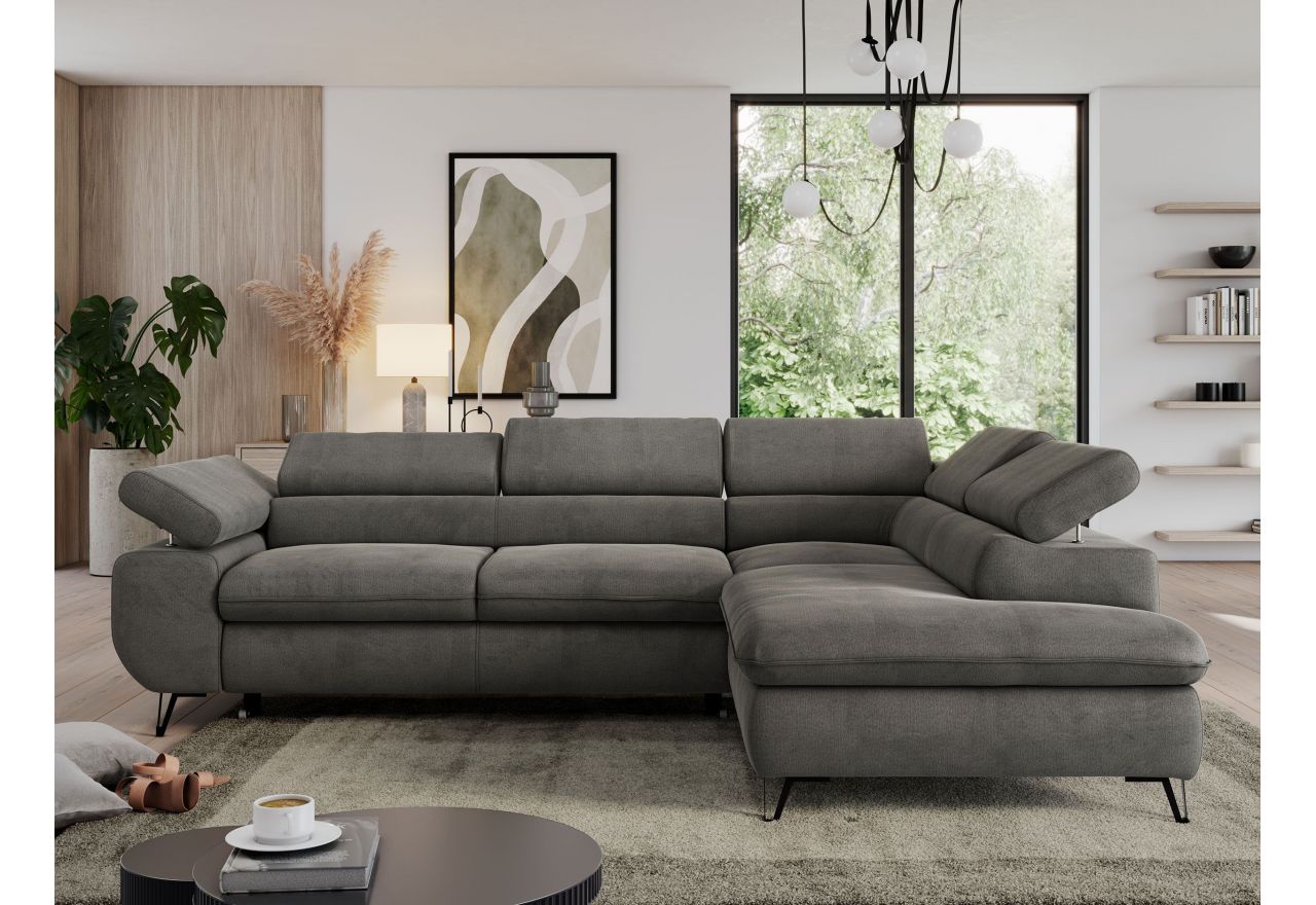 Narożnik PEDRO L - strona prawa - ciemnoszary, welwet