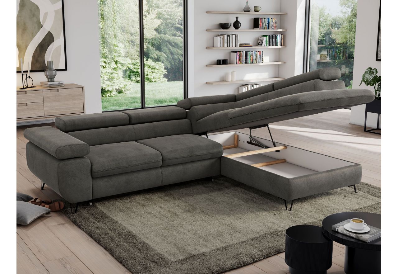 Narożnik PEDRO L - strona prawa - ciemnoszary, welwet