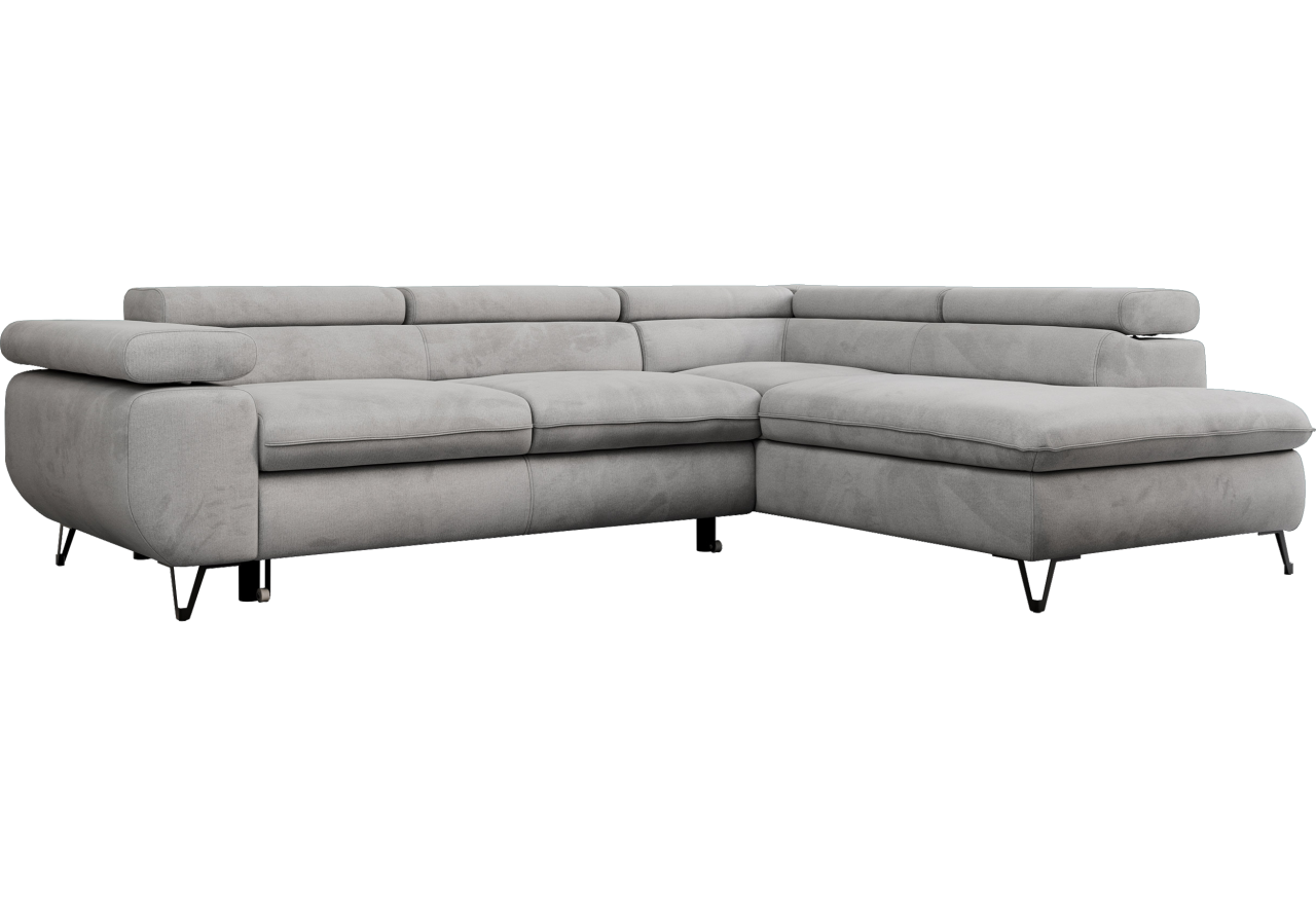 Narożnik PEDRO L - strona prawa - jasnoszary, welwet