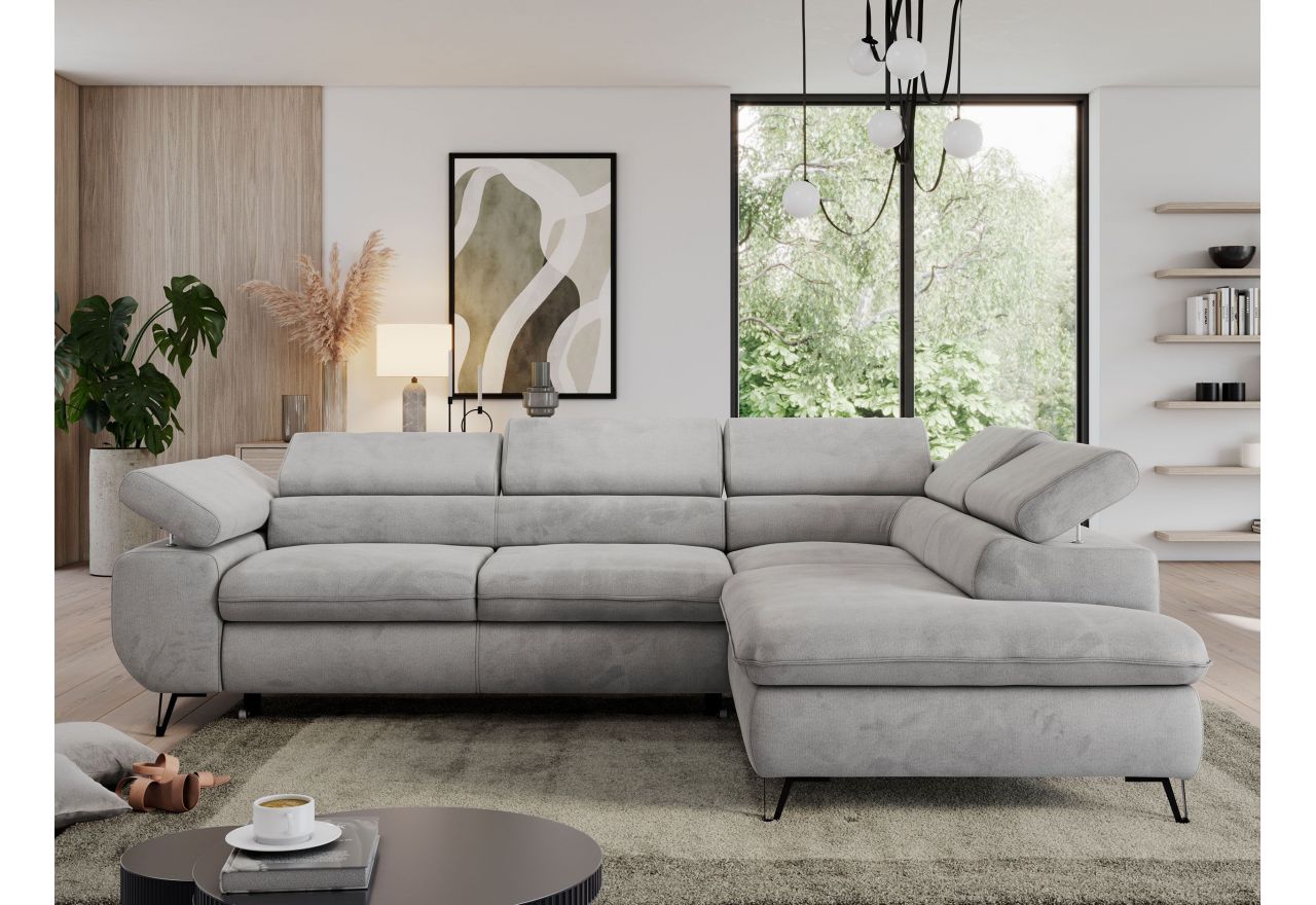 Narożnik PEDRO L - strona prawa - jasnoszary, welwet