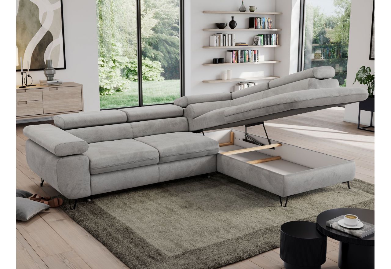 Narożnik PEDRO L - strona prawa - jasnoszary, welwet