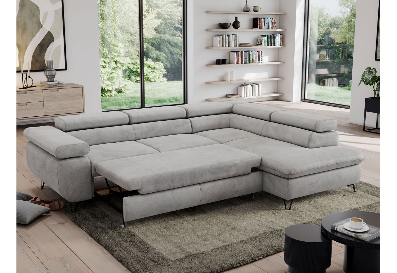 Narożnik PEDRO L - strona prawa - jasnoszary, welwet