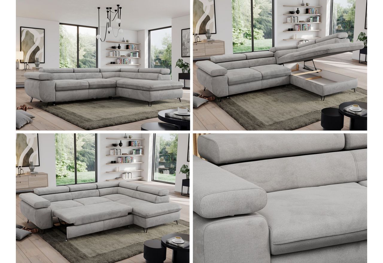 Narożnik PEDRO L - strona prawa - jasnoszary, welwet