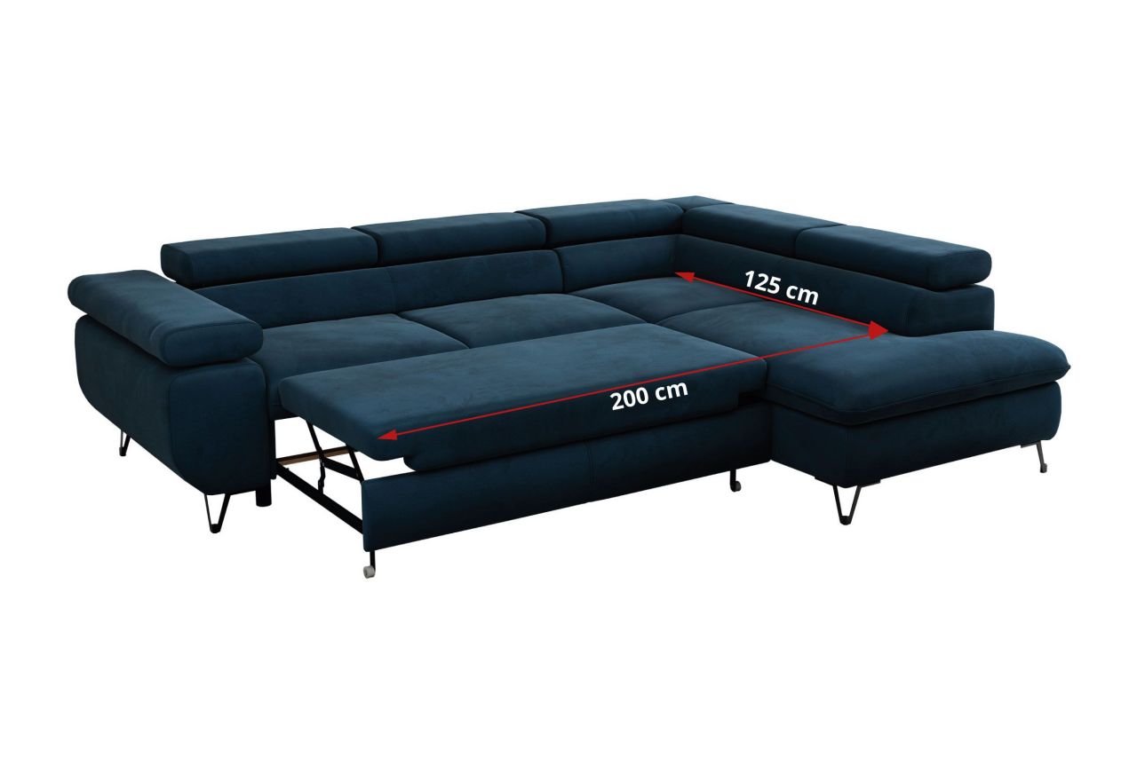 Narożnik PEDRO L - strona prawa - ciemnoniebieski, welwet