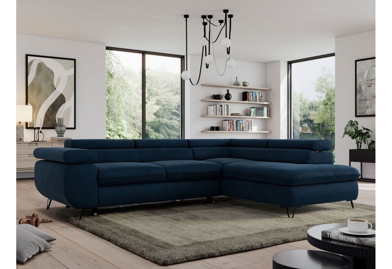 Narożnik PEDRO L - strona prawa - ciemnoniebieski, welwet