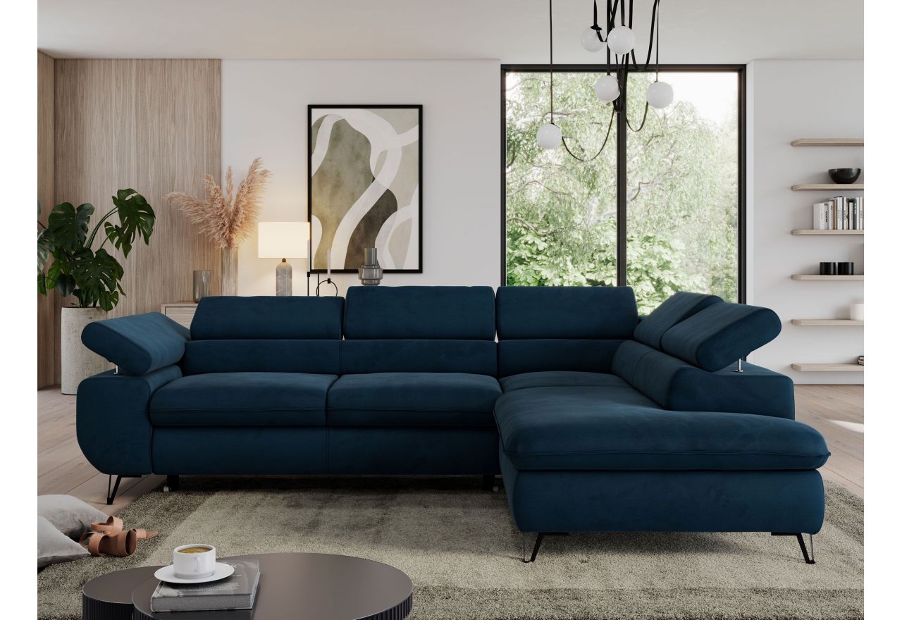 Narożnik PEDRO L - strona prawa - ciemnoniebieski, welwet