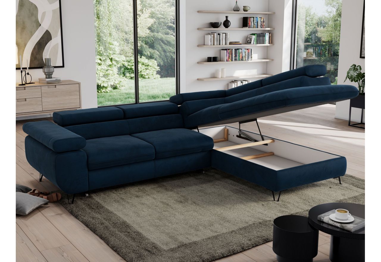 Narożnik PEDRO L - strona prawa - ciemnoniebieski, welwet
