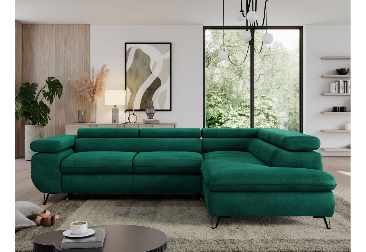 Narożnik PEDRO L - strona prawa - ciemnozielony, welwet