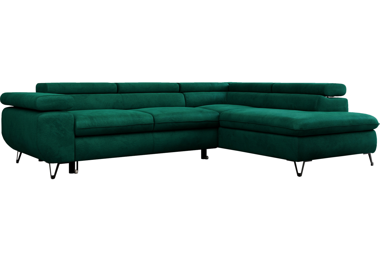 Narożnik PEDRO L - strona prawa - ciemnozielony, welwet